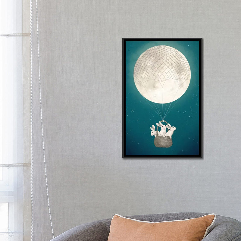 Moon Bunnies - Impression sur toile tendue, H 26 po x l 18 po x P 1,5 po, Toile encadrée noire