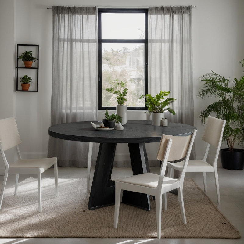 Table de salle à manger ronde de style campagnard pour 4 personnes, table de cuisine en bois noir avec piètement en croix pour salle à manger