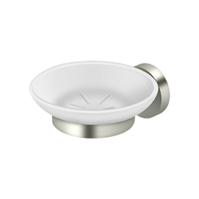 Deltana BBS2012-14 4-3/8" Diameter Sobe Series Frosted Glass Soap Dish With Mount Polished Nickel