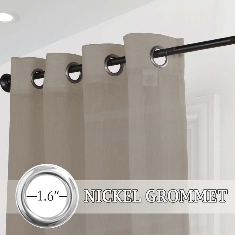 Dawan Faux Linen Semi-Sheer Grommet Curtain Panels, Taupe, 52" W x 84" L