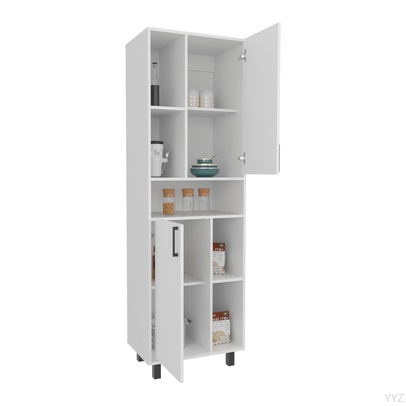 Garde-manger avec deux portes et plusieurs compartiments de rangement, blanc