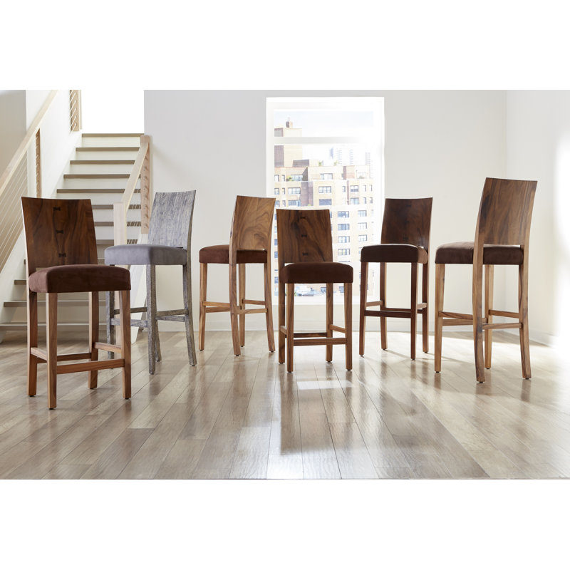 Contemporary Gray Stone & Chamcha Wood Bar Stool, 47.5"