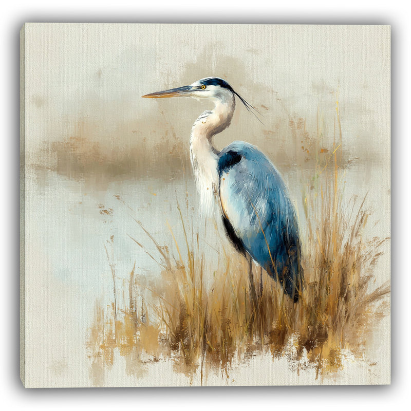 Reed Meadow Heron - Art mural sur toile tendue, H 20 po x l 20 po