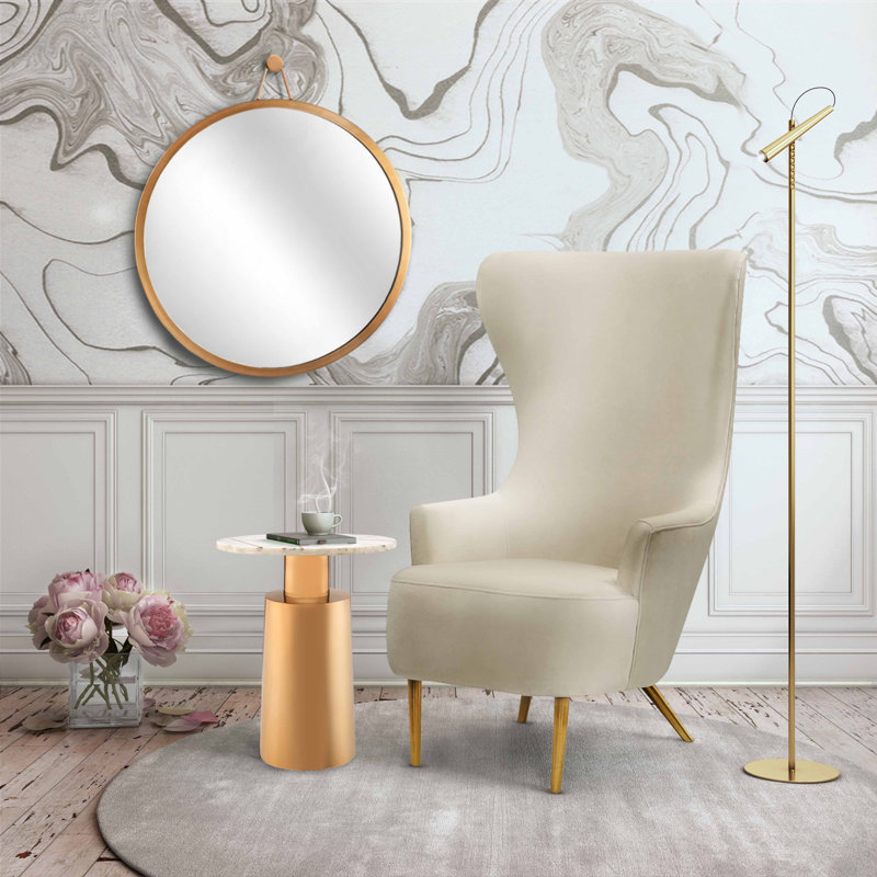 Velvet Wingback Chair, Beige