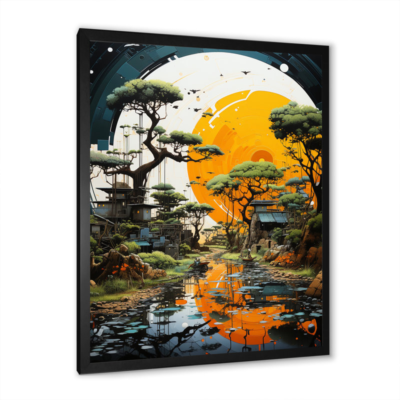 " Vibrant Oasis Baobab Tree I ", Black Single Picture Frame, 32" H x 16" W x 1" D