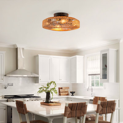 20”Linen Rope Caged Flush Mount Ceiling Fans 