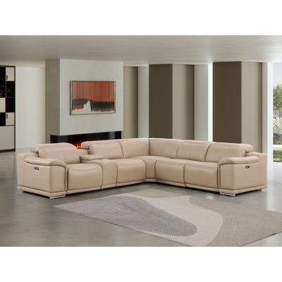 6-Piece L-Shaped Power Reclining Sectional In Genuine Leather – 3 Recliners