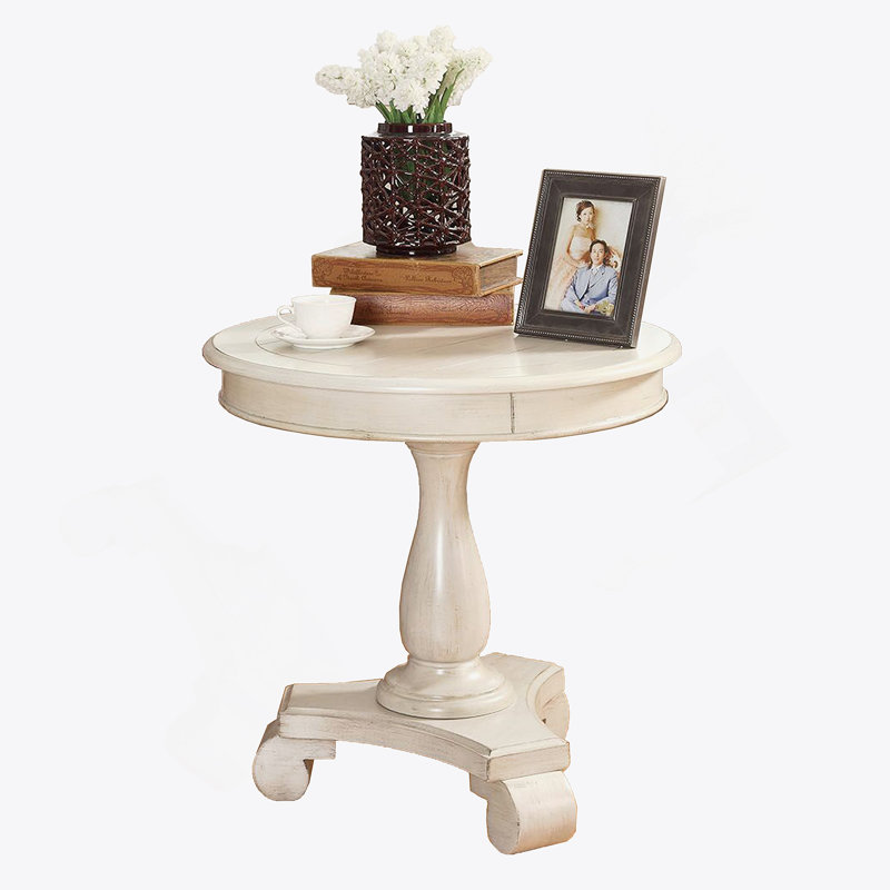 Table d'appoint ronde à piédestal en bois, Blanc