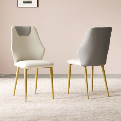Ensemble de 2 chaises de salle à manger, sièges en cuir de polyuréthane de haute qualité, avec pieds en acier au carbone peints plaqués or et dossiers ergonomiques, convenant à la cuisine, à la salle à manger et au salon