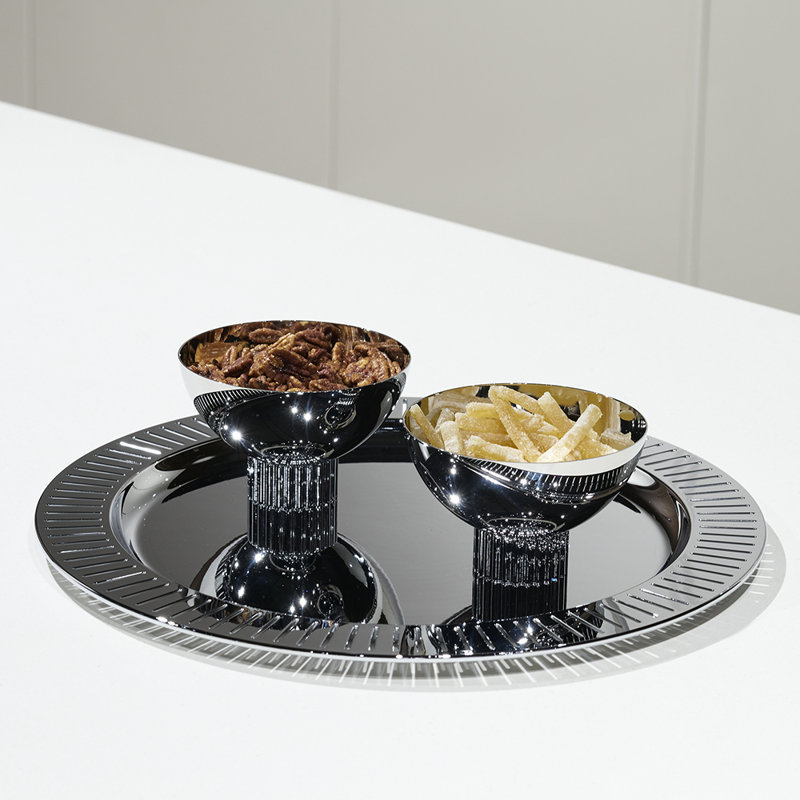 Anna New York Silver Striations Round Serving Tray