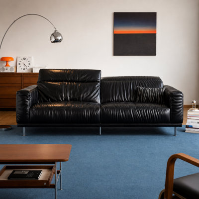 Modern Home Style Sofa with Soft Cushion Top Grain Leather Upholstery Comfortable Durable Seating Perfect for Living Room and Family Spaces