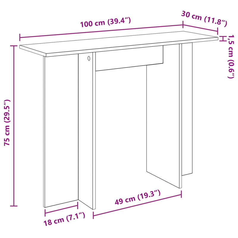 100cm Console Table, Concrete Grey, Concrete Grey, Concrete Grey