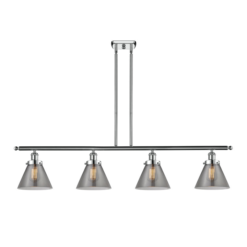 Luminaire pour îlot 4 lumières Cone, DEL, Chrome poli, Plaqué couleur fumée