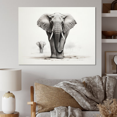 «Black and White Elephant Embrace of Force III», reproduction sur toile