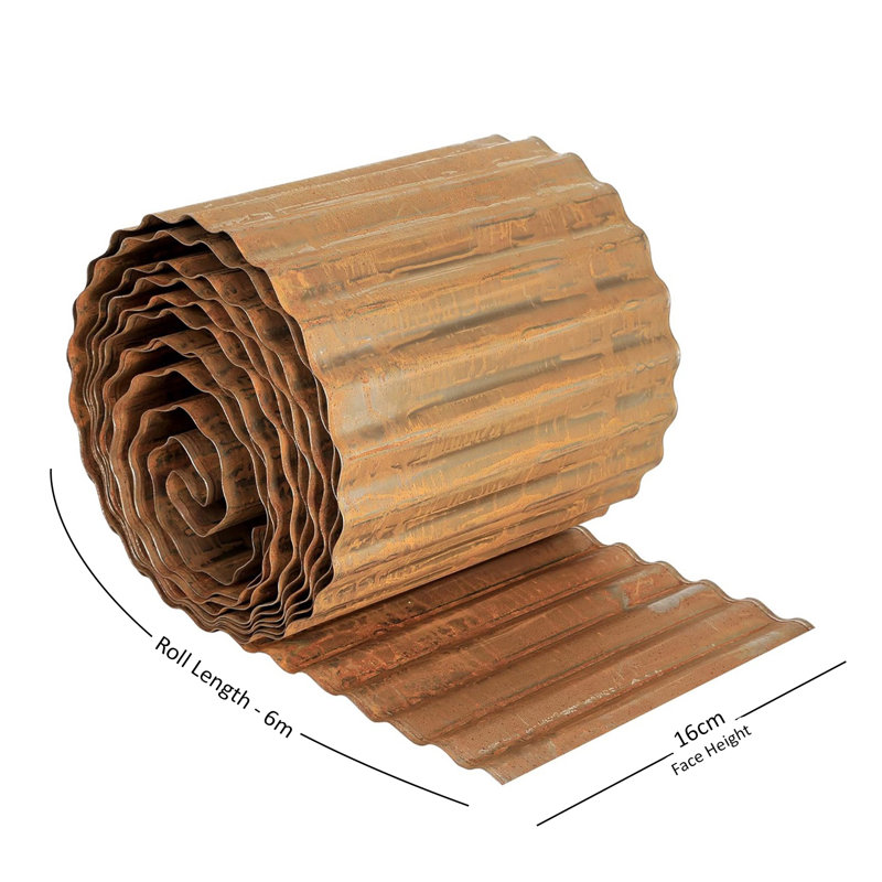 Corrugated Metal Lawn Edging Garden Border Roll - 6m, Orange