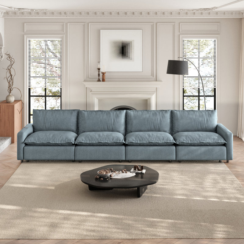 Canapé modulaire inclinable électrique en lin 4 pièces avec gravité zéro, Bleu