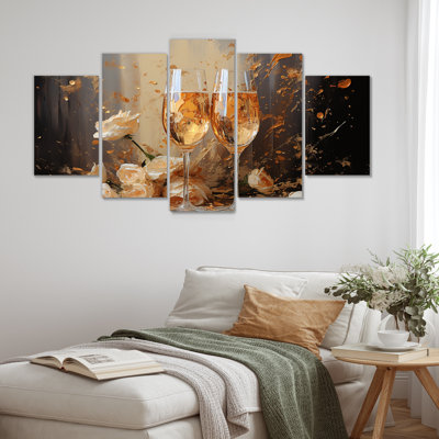 Or doré, bulles florales champagne - décoration murale multicolore champagne