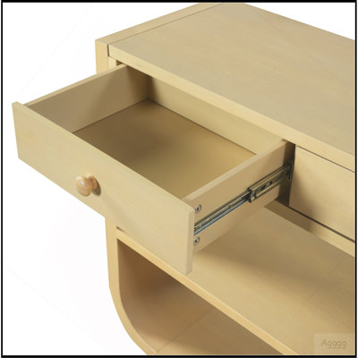 Console moderne courbée avec 3 tiroirs à fermeture en douceur et 2 tablettes ouvertes, base en bois massif, table de vestibule pour vestibule de salon, naturel