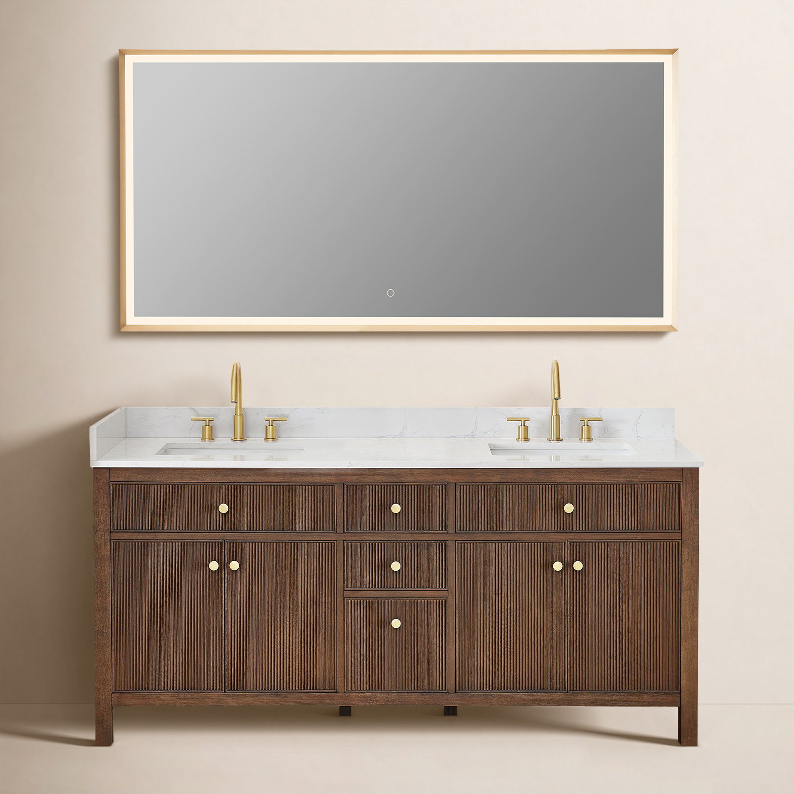 Lala 72" Double Bathroom Vanity, Brown Brushed Oak