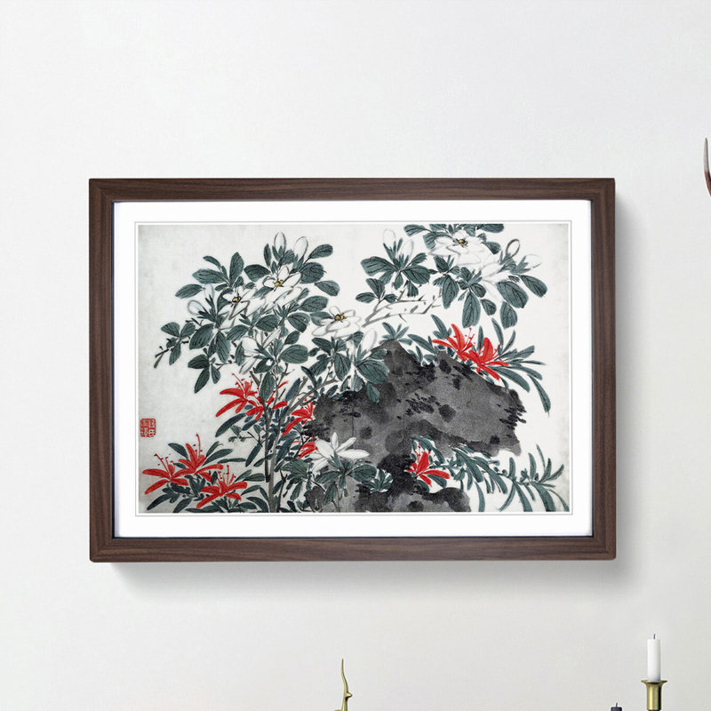 Garden Flowers Vol.4 by Chen Daofu - Picture Frame Painting Print, Walnut Framed, 48cm H x 65cm W x 2cm D