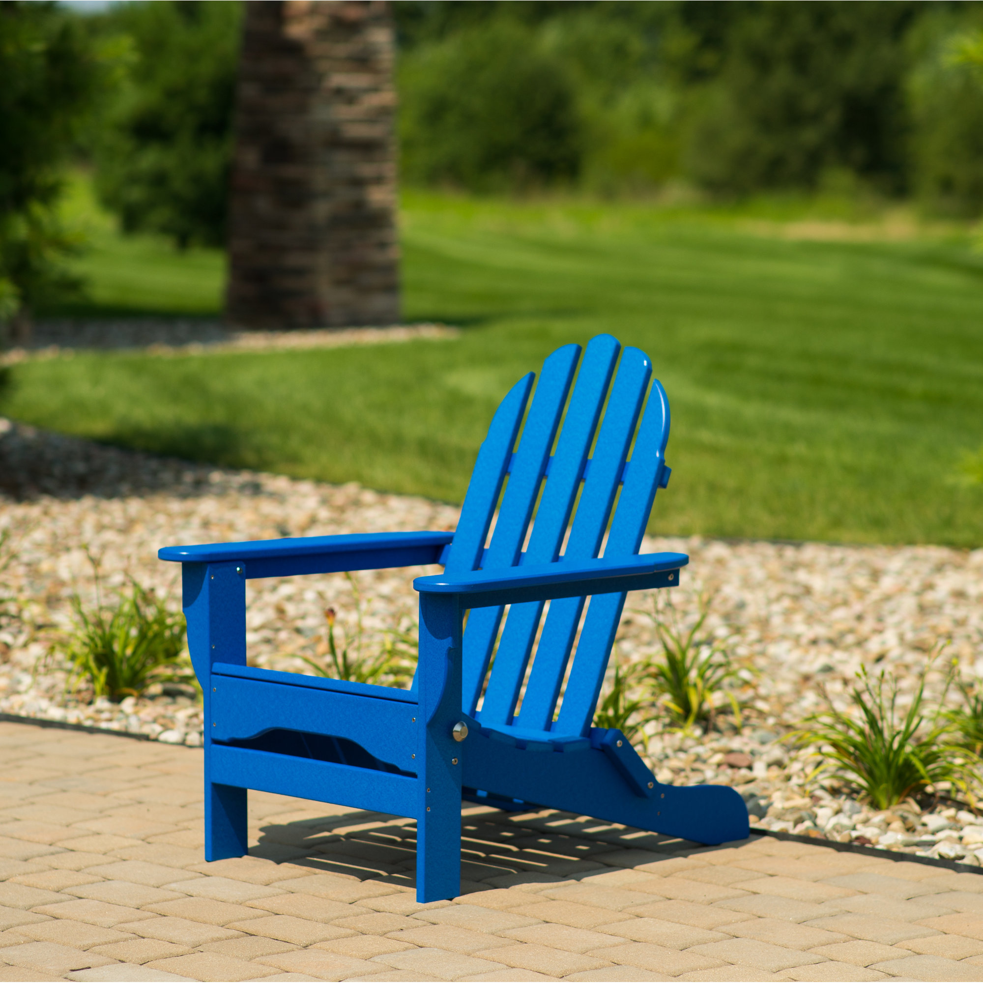 Leighton Plastic Folding Adirondack Chair, Royal Blue