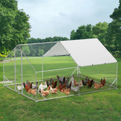 Parc à poules 9,8 pi x 13,1 pi x 6,6 pi, enclos en acier galvanisé avec couvercle imperméable anti-ultraviolet, cage à poules sans toit, poulailler en métal pour une utilisation à la ferme en plein air
