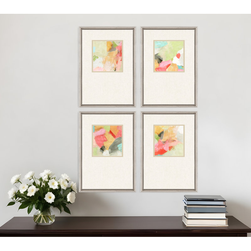 Ensemble de quatre reproductions d'art encadrées argentées Pastel Splash