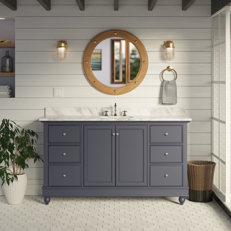Ensemble de meuble-lavabo simple 60 po Ferdinand, Marbre de Carrare, Gris marine