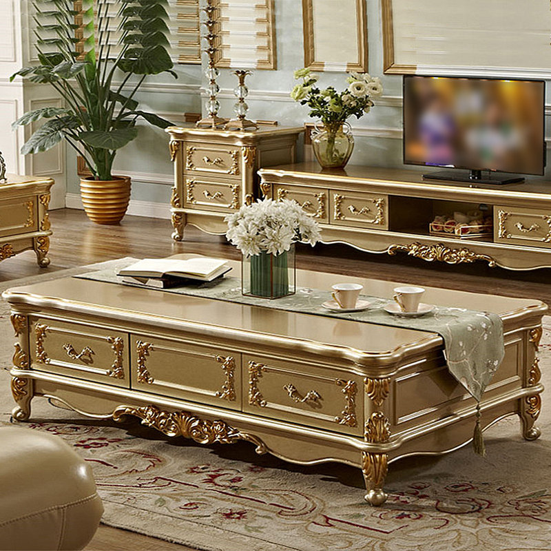 Table basse européenne en bois sculpté rétro