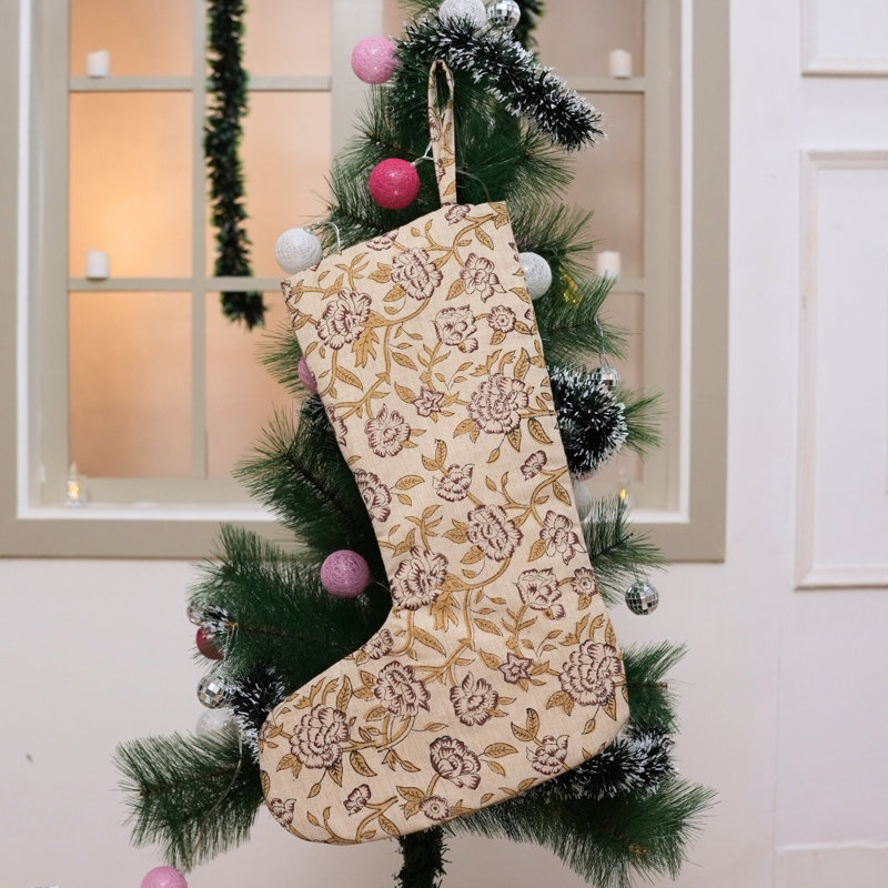  Chaussette de Noël imprimée à la main en bloc pour un jeûne saisonnier - Mrignyani, H 16 po x l 6,5 po