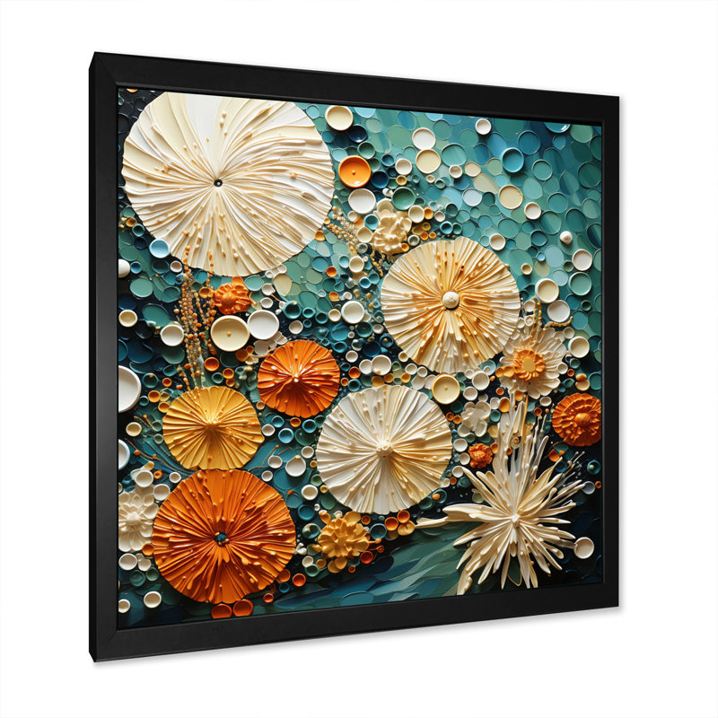 Beach Tidepool Symphony Pointillism II - Beach Wall Decor, H 24 po x l 24 po x P 1 po, Cadre simple noir