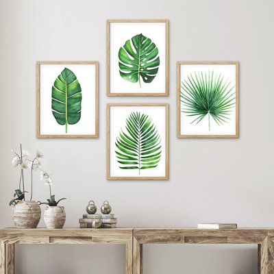 «Minimal Botanical» IDÉE4WALL, art mural encadré de feuille de palmier bananier île tropicale, ensemble de 4 impressions murales nature sauvage, décoration murale botanique florale pour le salon, impression encadrée de chambre à coucher 4 pièces