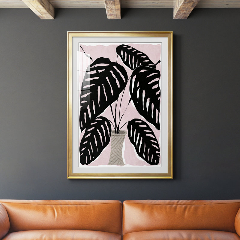 Plante en pot I - peinture encadrée, Or, H 30,5 po x l 42,5 po x P 1,5 po