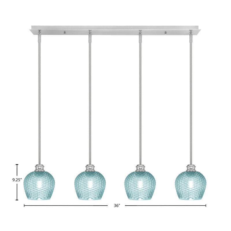 Luminaire suspendu 4 lumières Edge, Nickel brossé, Turquoise texturé