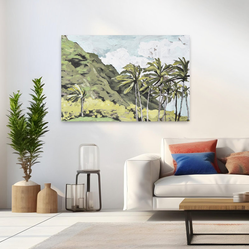 Art contemporain, paysage de palmier abstrait, paysage côtier, H 32 po x l 48 po