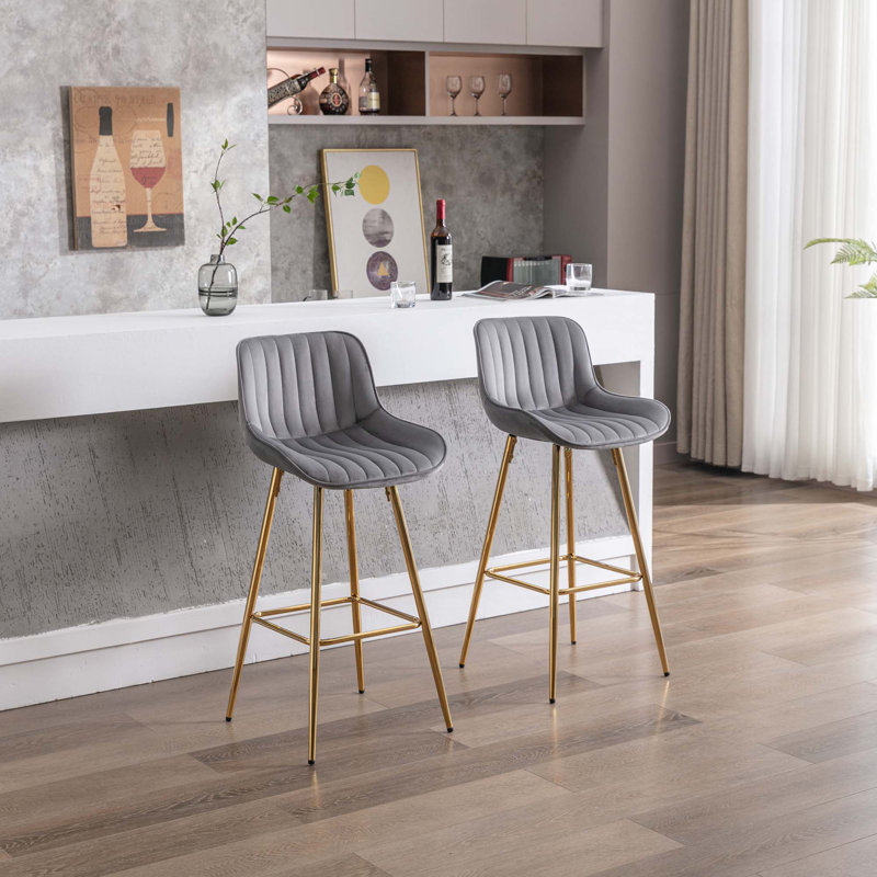 Ensemble de 2 tabourets de bar, avec tabouret de comptoir en tissu chromé et repose-pieds, Gris