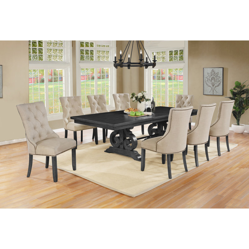 Ensemble de salle à manger extensible Hillside, Beige, 9 pièces : 1 table, 8 chaises