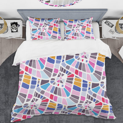  Ensemble de housse de couette en microfibre rose / bleu / gris