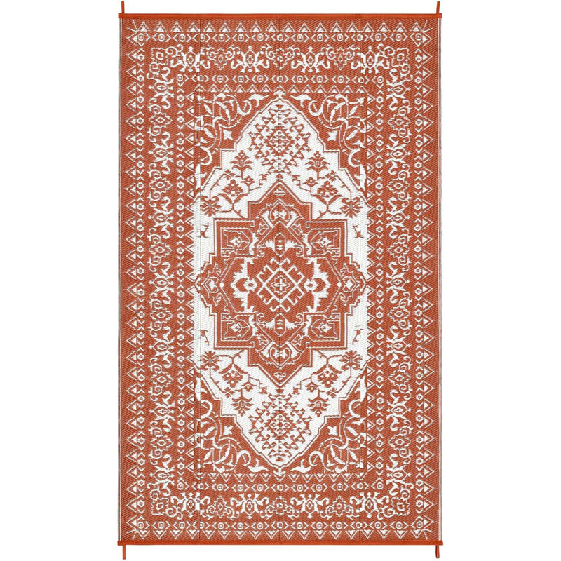 Tapis de paille en plastique rétro pour l'extérieur, Orange, Rectangle 9 pi x 12 pi