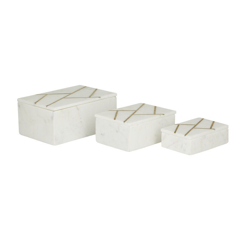 Decorative Marble Box with Golden Linear Lines, White
