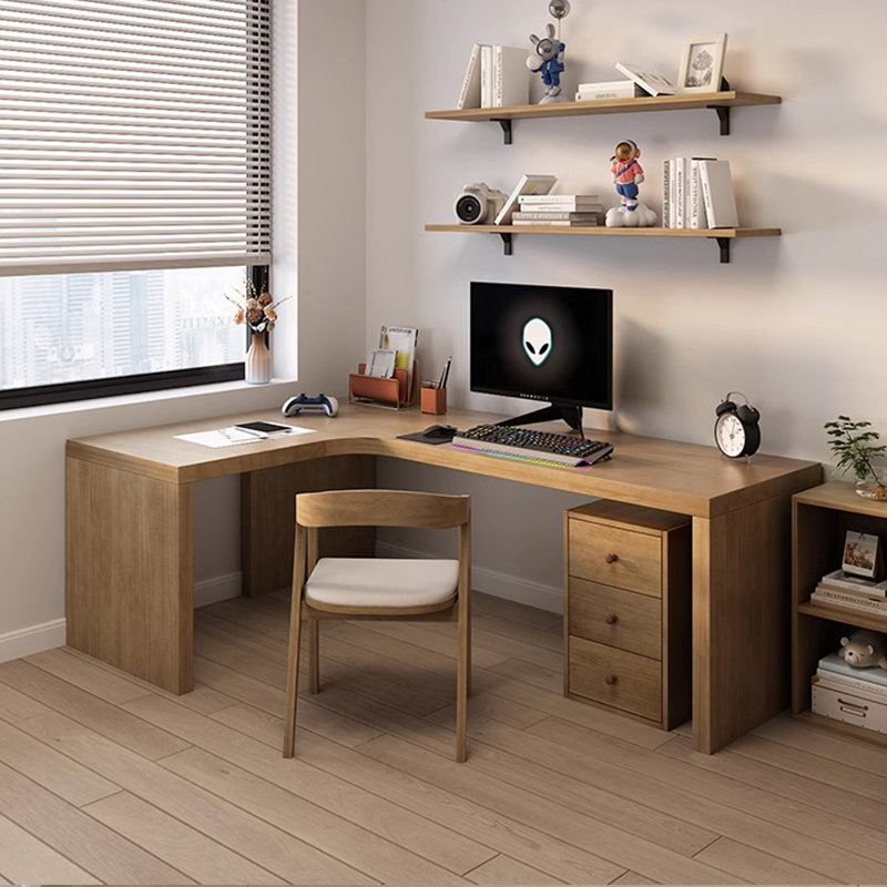 Burlywood Rectangular Solid Wood desks, Left Hand Return, 29.33" H x 86.22" W x 55.12" D