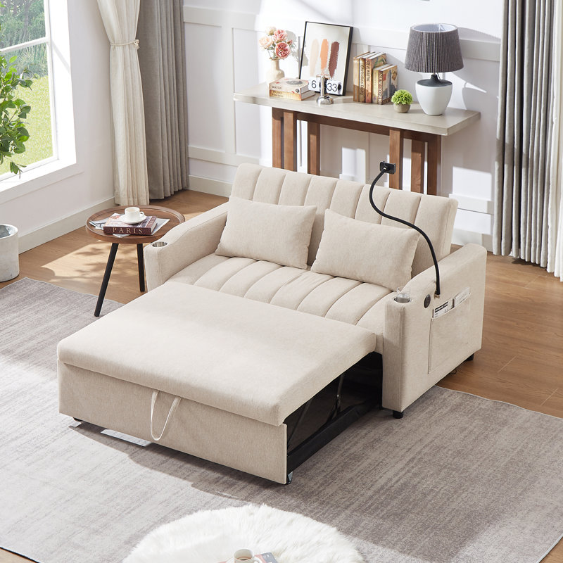 Canapé-lit convertible 55,9 po avec trois ports USB, Beige