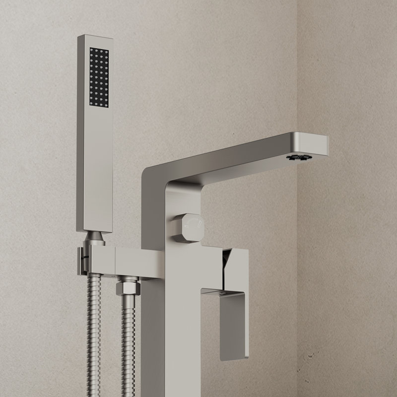Robinet de baignoire autoportant monocommande à fixation au sol avec douche à main, Nickel brossé