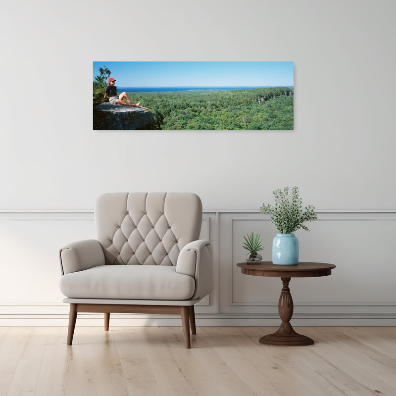 Canada Ontario Manitoulin Island Cup Saucer Trail Young Woman Sitting On A Rock by Jim Wiebe - Wrapped Canvas Panoramic Print