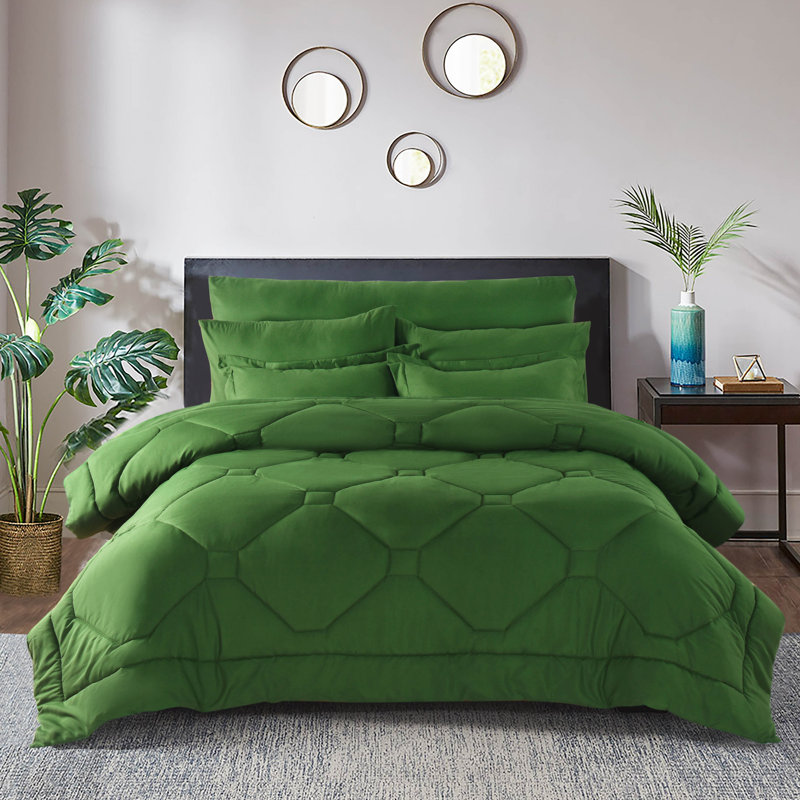 8 PCS Modern Comforter Set with Sheets All Season Bed in a Bag, Green, Queen Comforter + 7 Additional Pieces