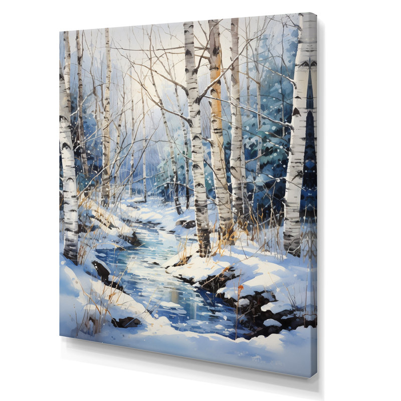 Vonny Birch Woods Winter Moonrise I - Tree Birch, art mural, H 32 po x l 16 po x P 1 po, Toile tendue