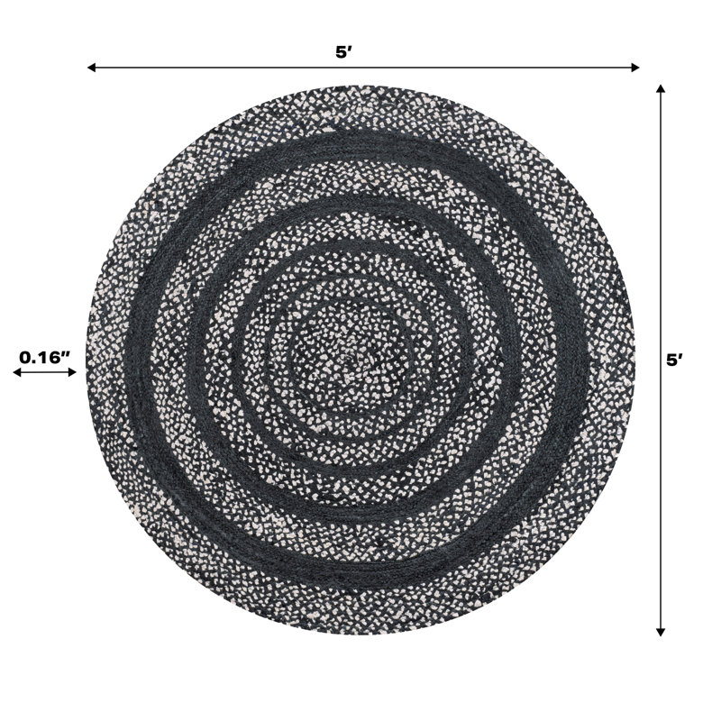 Tapis noir / blanc Maecyn, Rond 5 pi