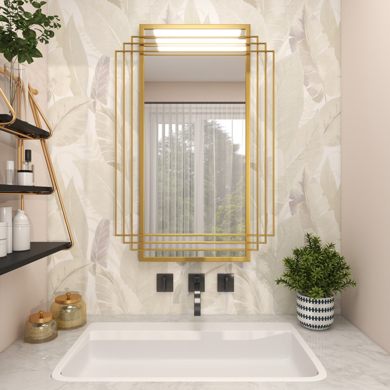 Elegant Rectangular Wood and Gold Dresser Wall Mirror 24" x 36"
