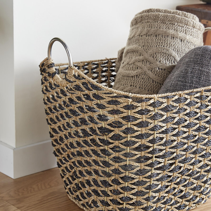 Panier de rangement fait à la main en grès marin avec poignées Solana