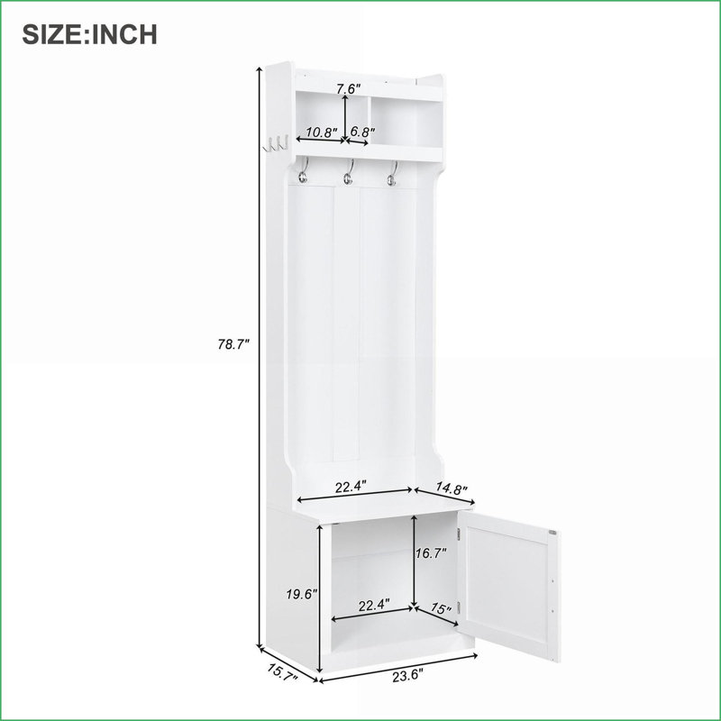 Arbre d'entrée moderne blanc avec banc de rangement, armoire et amp; 6 crochets | Blanc | Panneau de particules, Blanc